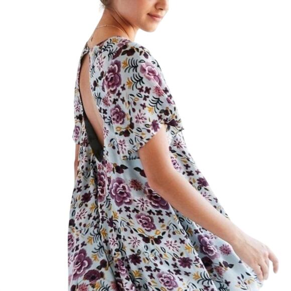 UO KIMCHI BLUE Women’s Boho Blue Floral Fields Swing Mini Dress medium - Picture 2 of 7